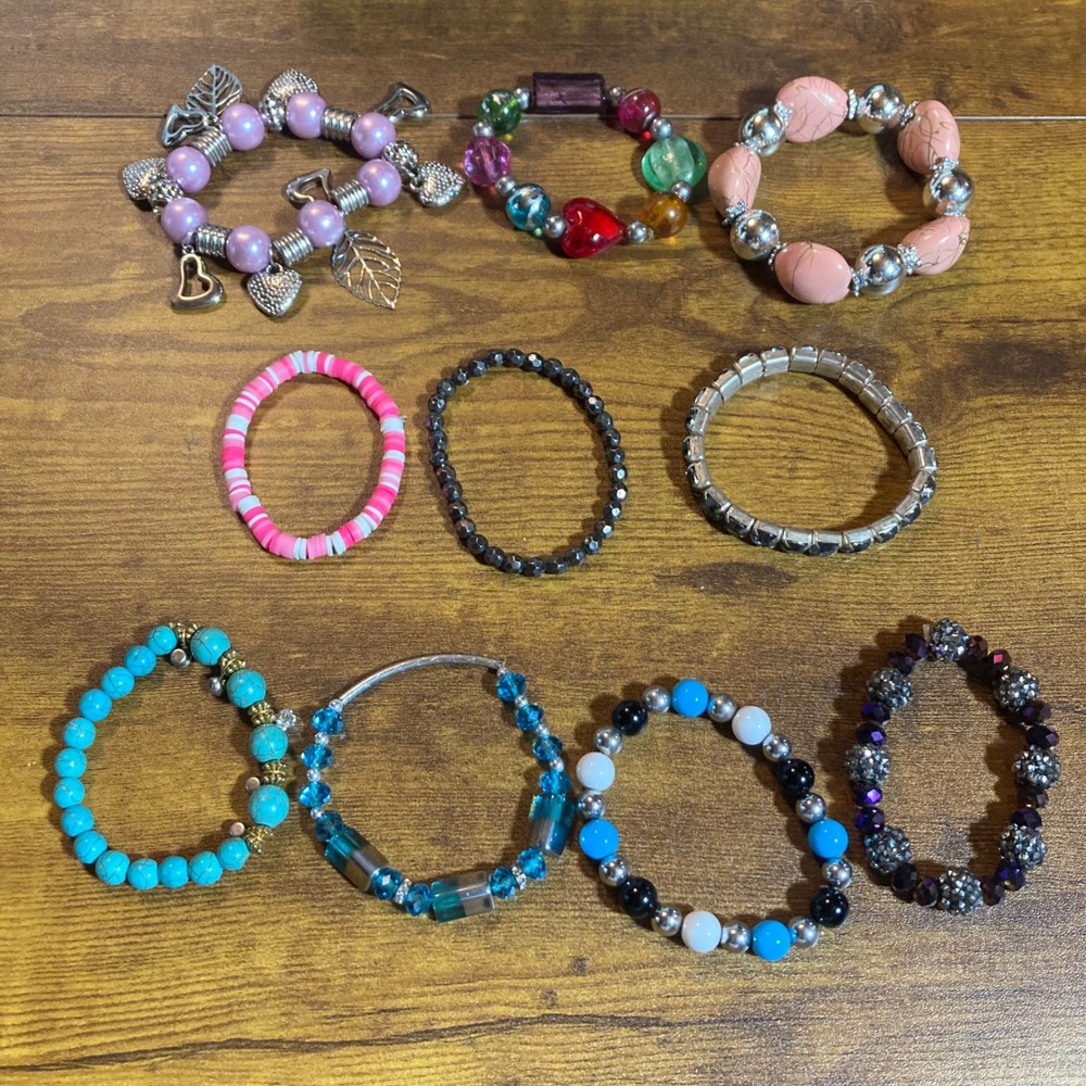 Lot of 10 Assorted Stretch Bracelets Beaded Charm‎ Heishi Turquoise Style Multi